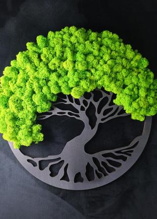 Панно , картина, дерево із стабілізованим мохом 30см преміум мох (яскраво-зелений)