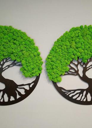 Панно , картина, дерево із стабілізованим мохом 30см преміум мох (яскраво-зелений)