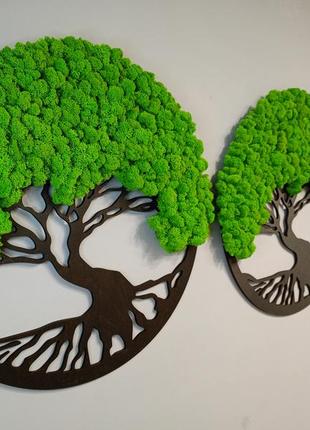 Панно , картина, дерево із стабілізованим мохом 30см преміум мох (яскраво-зелений)