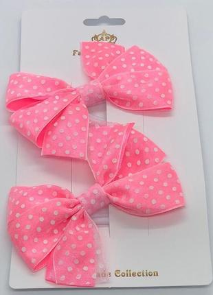Бант для девочки розовый банты школьные бант для волос в горох
