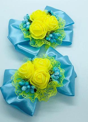 Школьные бантики бант для девочки жёлтый с голубым бант для волос этнический бант для школы бант под вышиванку