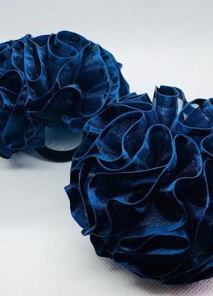 Школьные большие бантики на резиночках 9 см. темно - синего цвета