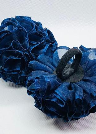 Школьные большие бантики на резиночках 9 см. темно - синего цвета