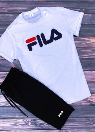 Мужской комплект fila 2в1 футболка+шорты. летний спортивный костюм фила натуральный хлопок