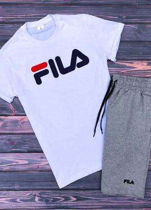 Мужской комплект fila 2в1 футболка+шорты. летний спортивный костюм фила натуральный хлопок
