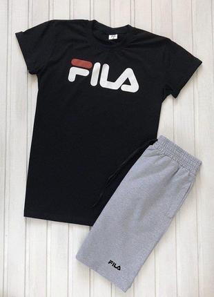 Мужской комплект fila 2в1 футболка+шорты. летний спортивный костюм фила натуральный хлопок