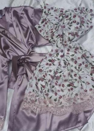 Комплект для дому з мереживом,різні розмальовки,халат і сорочка,хенд мейд