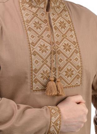 Мужская сорочка вышиванка этно,  длинный рукав, льняная ткань р.44,46,48,50,52,54 мокко2 фото