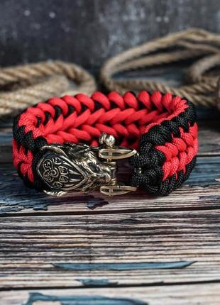 Браслет із застібкою рись ручного лиття у двоколірному плетінні the hunter з паракорду, колір на вибір з палітри