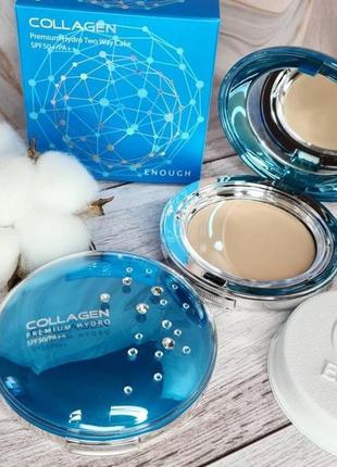 Пудра + змінний блок enough collagen premium hydro two way cake spf50+/pa++