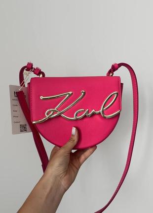 Гламурная женская сумка karl lagerfeld яркая розовая на плече, новинка крутой дизайн карл