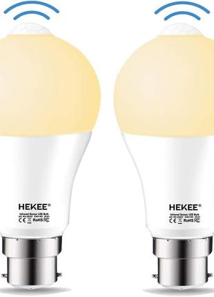 Лампочка hekee с датчиком движения pir, 9 вт, b22, байонетный цоколь a60, теплый белый, 2700 к