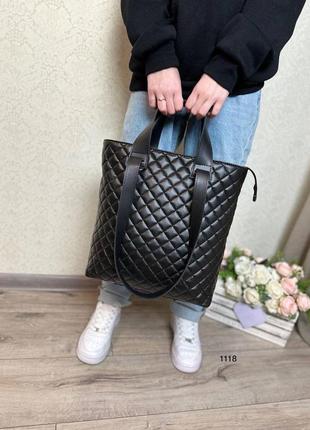 Женская стильная и качественная сумка шоппер из эко кожи серая7 фото