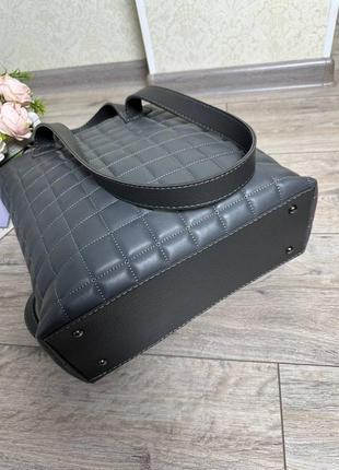 Женская стильная и качественная сумка шоппер из эко кожи серая3 фото