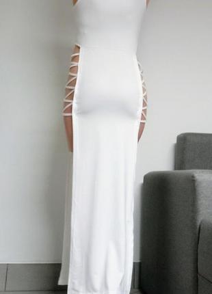 Платье макси с вырезом на бедрах белое длинное с полосками на боках m (факт.s-m)3 фото