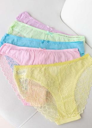 Кольорові труси з мереживом ззаду - батал 5 шт