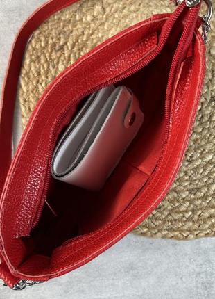 Женская кожаная сумочка, стильная сумка из натуральной кожи, маленькая красная сумка на плече5 фото