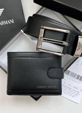 Мужской подарочный набор armani кошелек и ремень из натуральной кожи в подарочной коробке2 фото