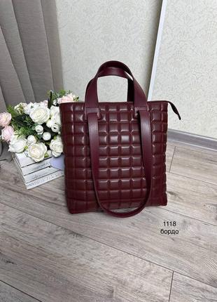 Жіноча стильна та якісна сумка шоппер з еко шкіри бордо