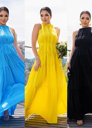 Довгий ярусний сарафан максі, вільне плаття зав'язки на спині, длинное летнее платье