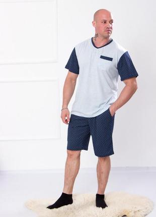 Легка піжама бавовняна чоловіча, комплект костюм домашній чоловічий шорти і футболка7 фото