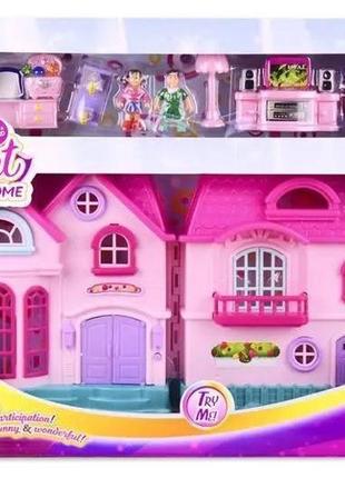Домик двухэтажный для кукол с мебелью и фигурками для девочек