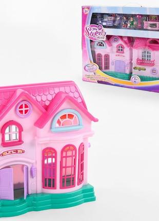 Домик двухэтажный для кукол с мебелью и фигурками для девочек