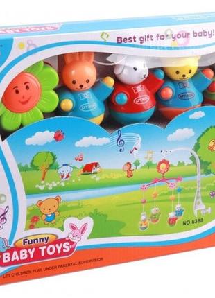 Мобиль музыкальная на детскую кроватку карусель с игрушками для новорожденных