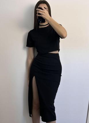 Костюм прямая женская юбка миди разрез длинный облегающий карандаш длинная укороченный...