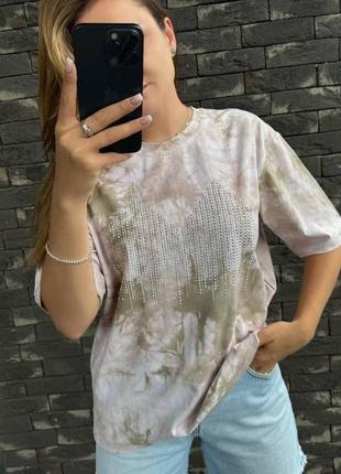 Оверсайз футболка тай дай с камушками женская прямого кроя