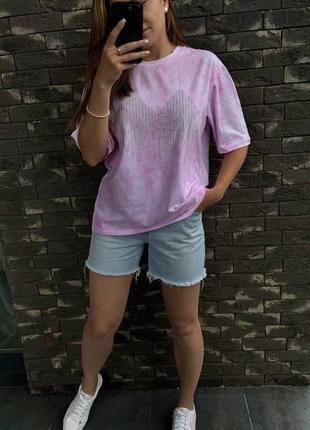 Оверсайз футболка тай дай с камушками женская прямого кроя