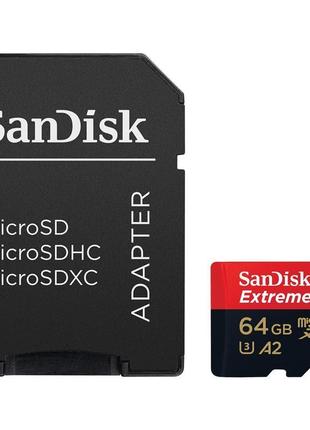 Картка пам'яті microsdxc 64 gb uhs-i u3 r200/w90mb/s sandisk extreme pro v30 + sd-адаптер (sdsqxcu-064g-gn6ma)