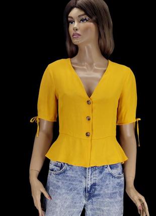 .брендовая вискозная жёлто-оранжевая блузка "topshop". размер uk10/eur38.7 фото