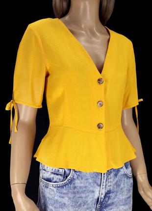 .брендовая вискозная жёлто-оранжевая блузка "topshop". размер uk10/eur38.8 фото