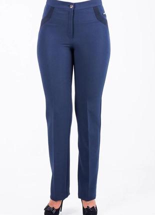 Женские  брюки "мерлин", большого размера, ткань костюмная, размеры52,60,62 синие1 фото