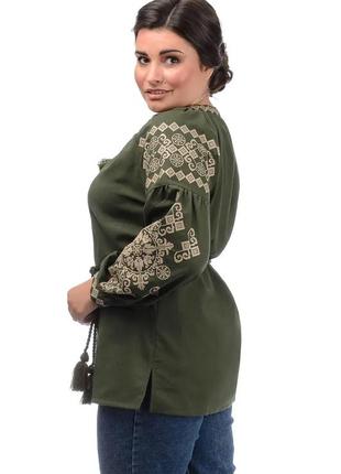 Женская нарядная льняная блузка - вышиванка "ивана-купала", р. s,м,l,xl,2xl,3xl хаки5 фото