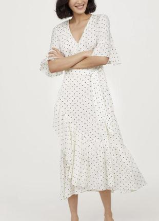 Белое платье в горох длины миди от h&m в размере s