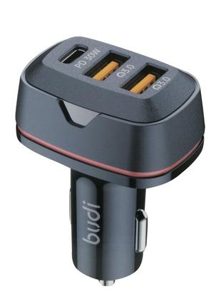 Cc616tb - budi car charger 48w dual qc3.0 and usb-c pd black