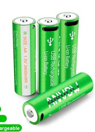 Акумуляторні батарейки aa "anvow" 3400mwh з функцією перезаряджання (2 шт. в пакованні)