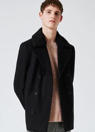 Чорне двобортне пальто полупальто topman демісезон чоловіче