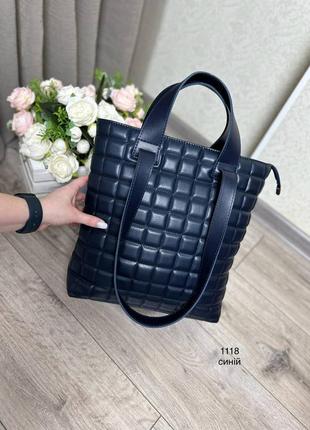 Женская стильная и качественная сумка шоппер из эко кожи синяя4 фото