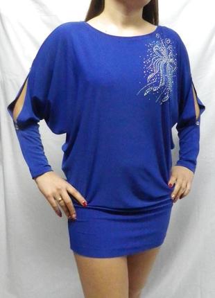 Туніка відкриті плечі електрик 50, еластичність висока / стрейч, власне виробництво