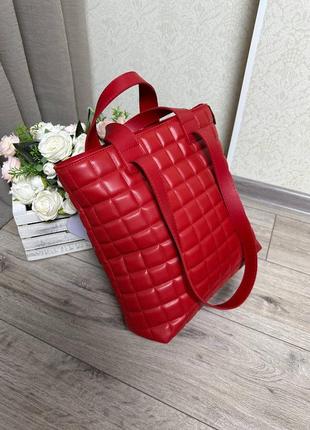 Жіноча стильна та якісна сумка шоппер з еко шкіри червона2 фото