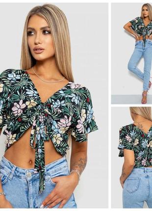 Блуза-топ з квітковим принтом, колір чорно-зелений