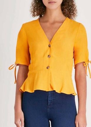 .брендовая вискозная жёлто-оранжевая блузка "topshop". размер uk10/eur38.5 фото