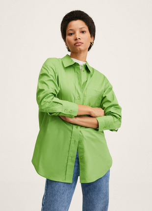 🍏яблучна поплінова сорочка mango m-l-xl