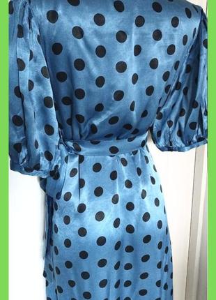 Атласна сукня блакитна горох на запах максі міді 100% віскоза р.36 s, xs zara7 фото