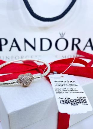 Срібний браслет пандора pandora 586292cz з сяючою застібкою у формі серця срібло рожеве золото проба s925 ale нове з биркою та пломбою