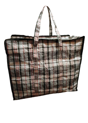 Сумка хозяйственная белая в клетку 39x18x34 см