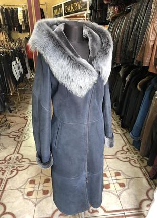 Дубленка длинная капюшон тосканая